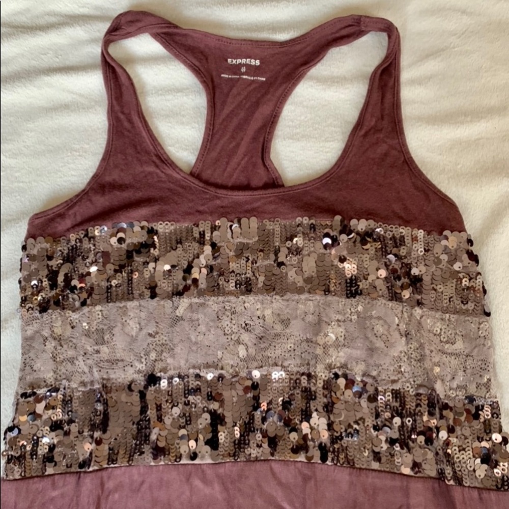 Express Sequin and Lace Racer Back Tank - Maroon
